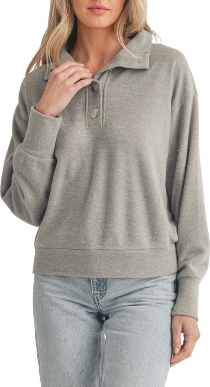 All In Favor Henley Gray Sweatshirt Women Size Large